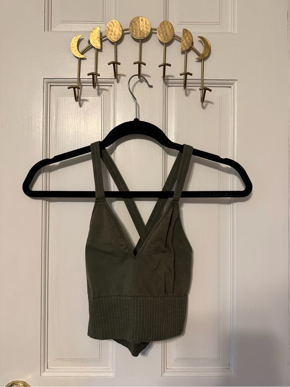 We The Free Olive Green V‑Neck Cross-Back Ribbed Crop Camisole